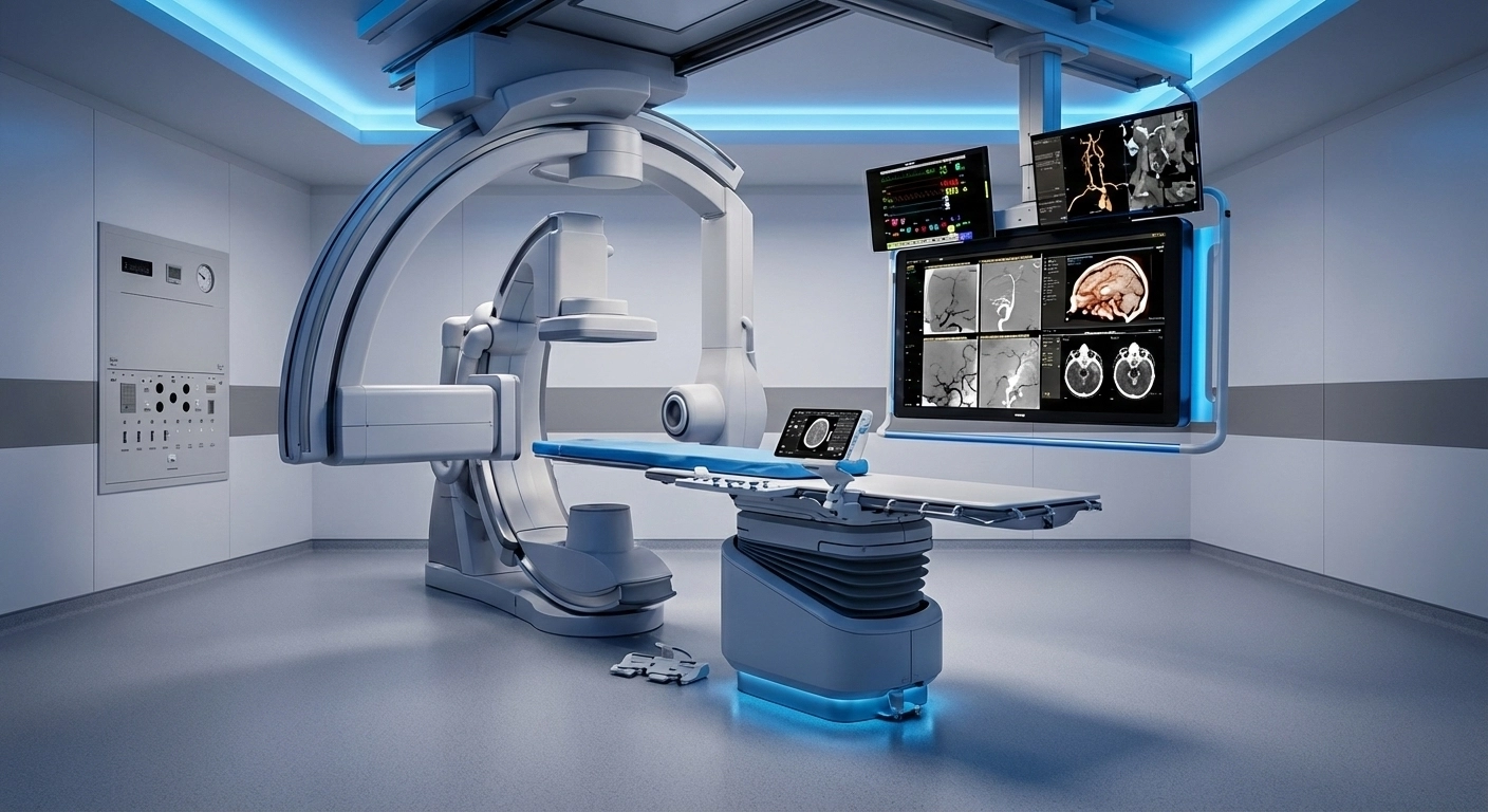 Sala de angiografía con equipo de imagenología moderno